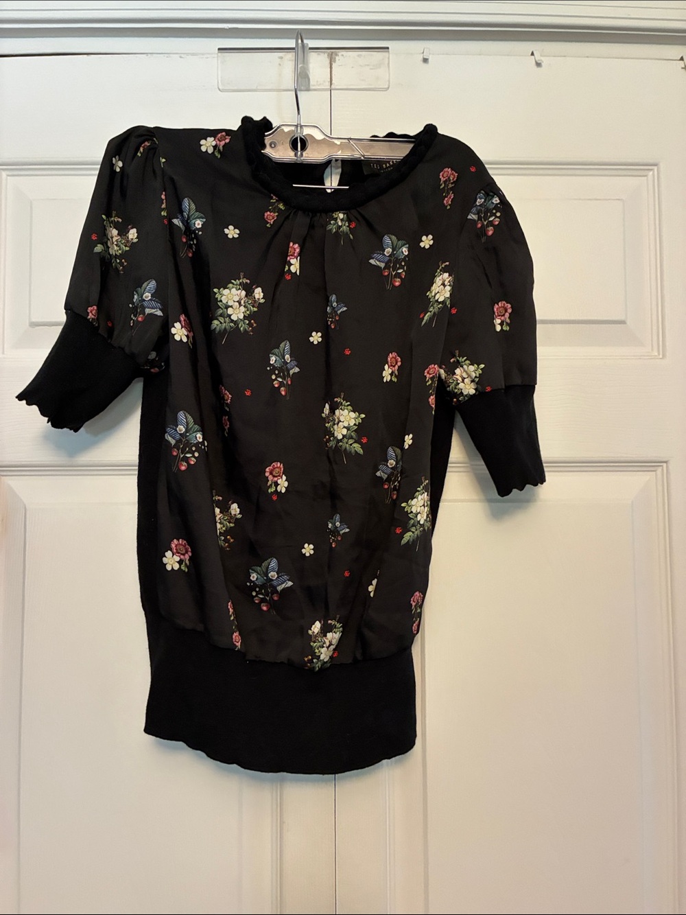 Ted Baker London Floral Berry Print Blouse Top Shirt Black Size 1 US 2-4